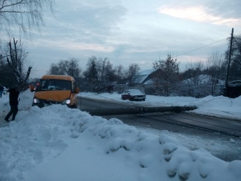 В Воронеже упавшие на дорогу электрические столбы спровоцировали пробку