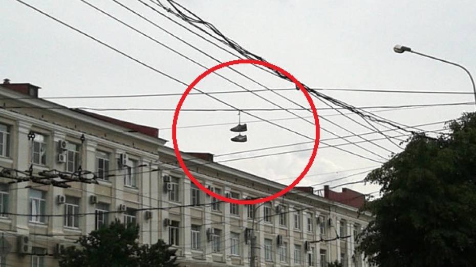 Блогеры жалуются на ботинки, висящие на проводах в центре Воронежа