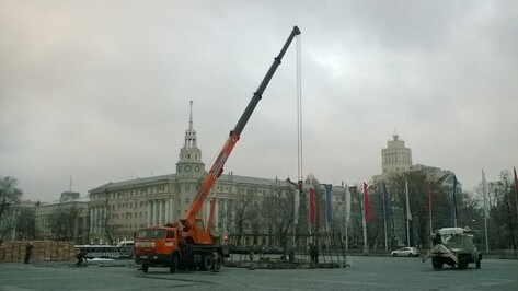 На площади Ленина в Воронеже началась установка новогодней елки