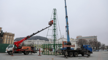 На площади Ленина в Воронеже устанавливают новогоднюю елку