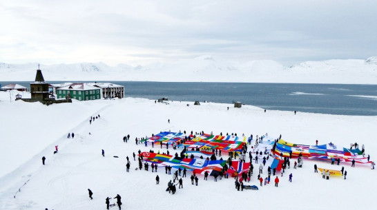 Участники полярной экспедиции развернули в Арктике флаг Воронежской области