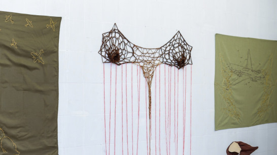 В Воронеже показали вышивки и вязаные скульптуры о войне и сексе 