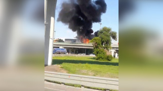 Горящую на трассе фуру сняли на видео в Воронеже