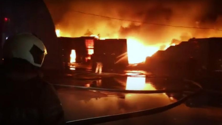 Мощный пожар на складе в Воронеже попал на видео