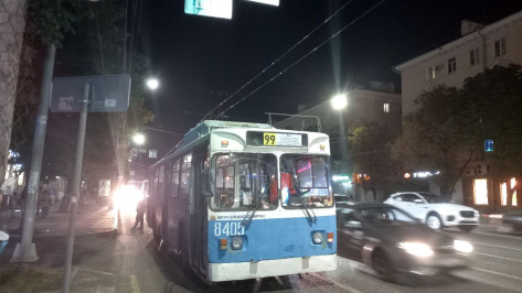 В центре Воронежа на проезжей части остановились троллейбусы