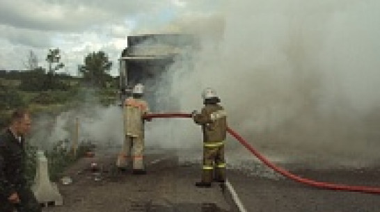 В Воронежской области на трассе М-4 сгорела кабина фуры