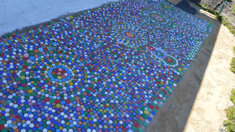 Жительница Новоусманского района выложила дорожки в своем дворе крышками от пластиковых бутылок