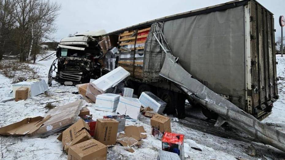 Взрыв колеса привел к жесткому встречному столкновению грузовиков в Воронежской области