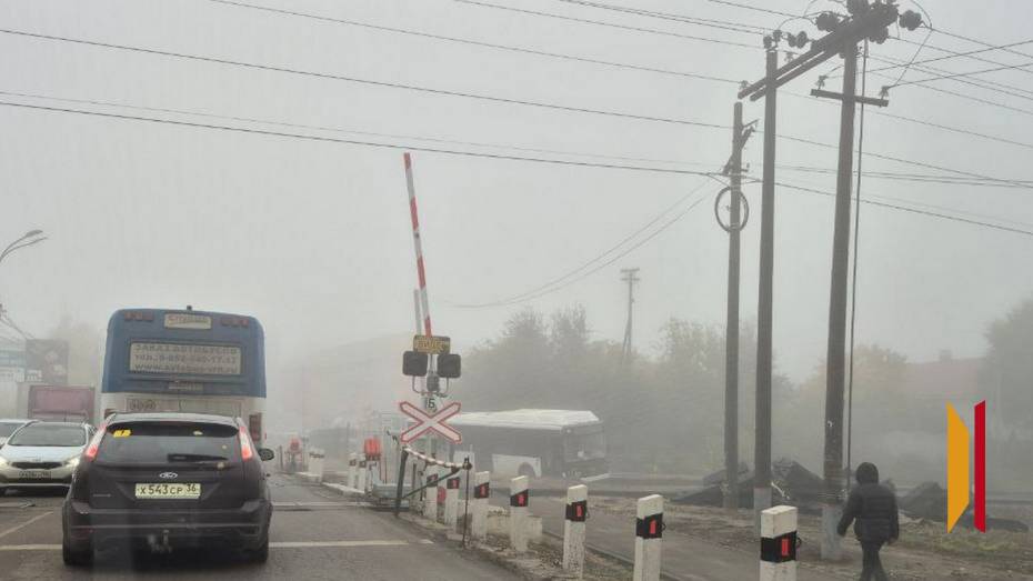 В Воронеже автобус съехал в кювет у железнодорожного переезда
