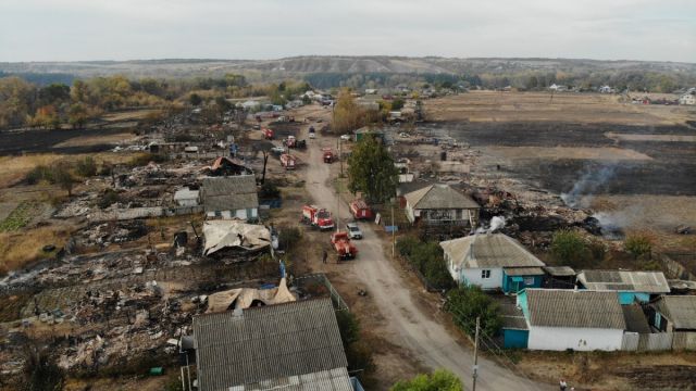 Сгоревшее воронежское село сняли с высоты птичьего полета