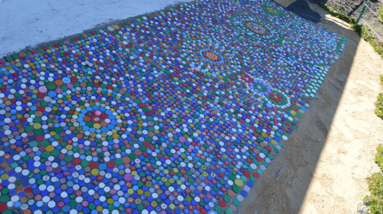 Жительница Новоусманского района выложила дорожки в своем дворе крышками от пластиковых бутылок