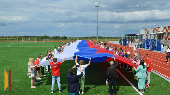 Каширцы на стадионе развернули 100-метровый триколор