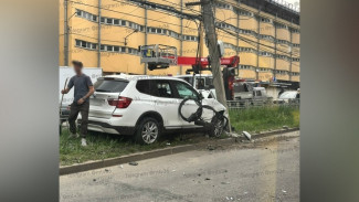 В Воронеже на улице Шишкова BMW врезался в столб