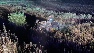 В Воронежской области Mitsubishi вылетел в кювет и перевернулся: двое пострадали