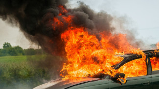 Полыхающий автомобиль в Левобережном районе Воронежа сняли на видео