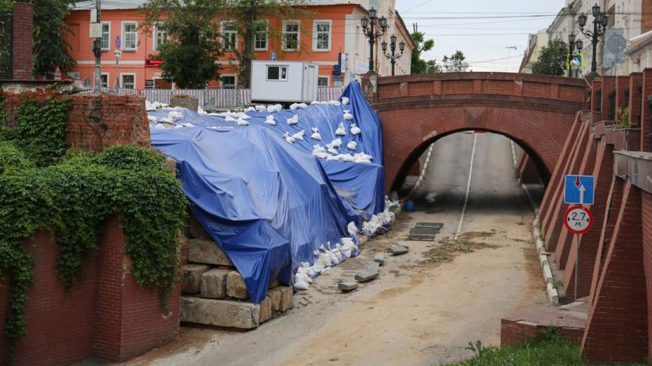 В Воронеже скрепляют швы обрушившейся подпорной стены Каменного моста