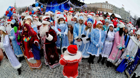 Дед Мороз с упряжкой хаски и чукотская Снегурочка. Как прошел новогодний парад в Воронеже