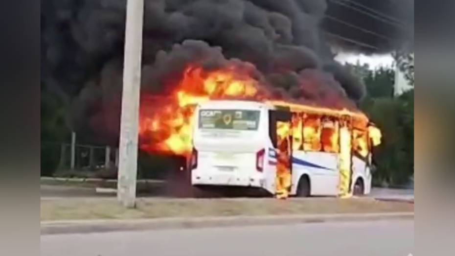 Автобус полностью сгорел возле остановки в микрорайоне Придонской в Воронеже