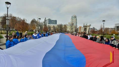 В Воронеже на Советской площади развернули 100-метровый триколор в честь Дня народного единства