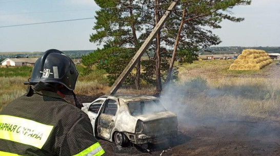 Под Воронежем Renault Logan врезался в опору ЛЭП и сгорел