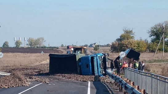 В Воронежской области перевернулся КамАЗ с сахарной свеклой