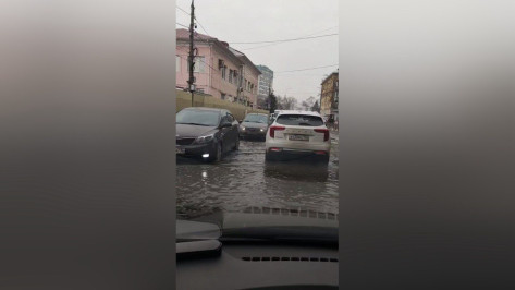 Потоп на улице возле автовокзала сняли на видео в Воронеже