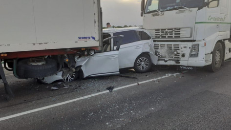 Mitsubishi зажало между 2 грузовиками в Воронежской области: пострадали 5 человек