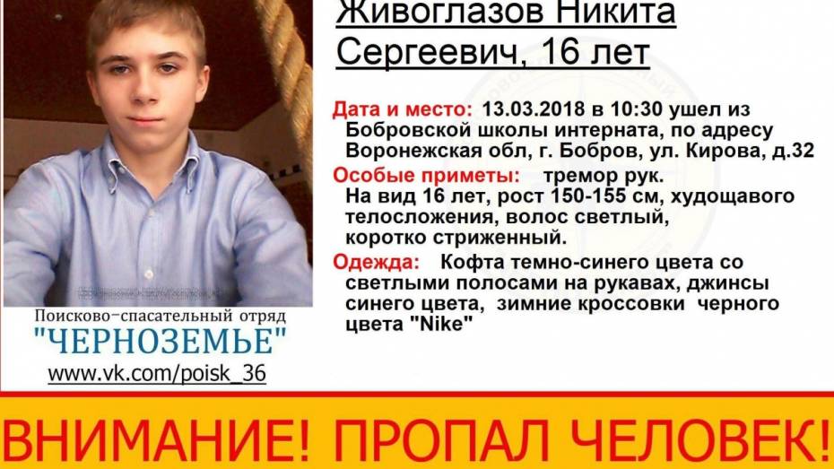 В Воронежской области пропал 16-летний воспитанник школы-интерната