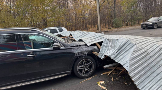 Сильнейший ветер отбросил крышу на Mercedes в Воронеже: видео