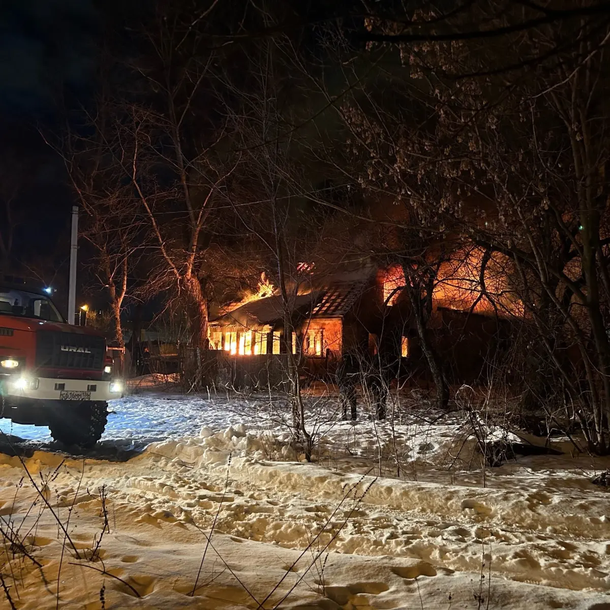 Два дома сгорели в Воронеже из-за вероятного поджога: видео