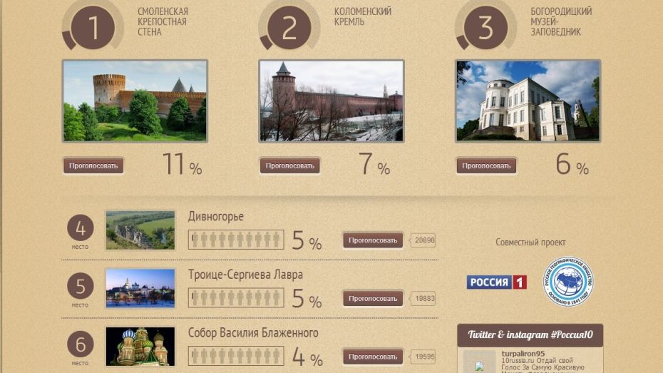 Дивногорье занимает уже четвертое место в проекте «Россия 10»