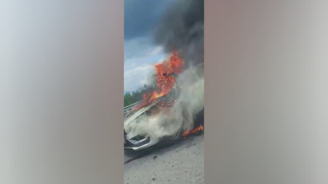 Машина сгорела на трассе в Воронеже: пострадал водитель