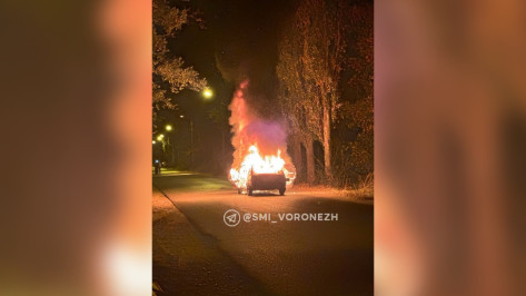 Пылающую легковушку сняли на видео в Воронеже в районе нефтебазы