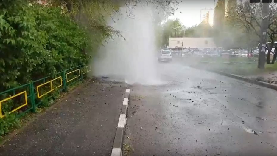 Фонтан забил из-под земли в Воронеже после опрессовки теплосетей