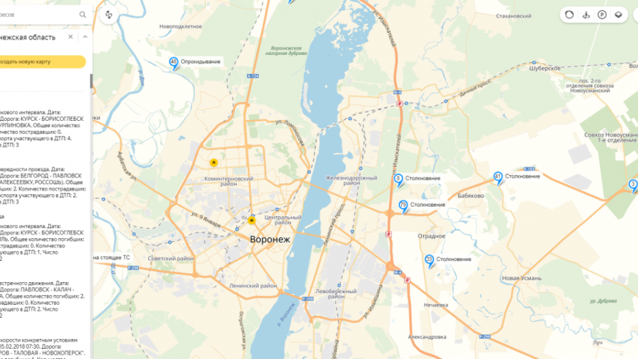 Общественник создал карту ДТП Воронежской области – 2018