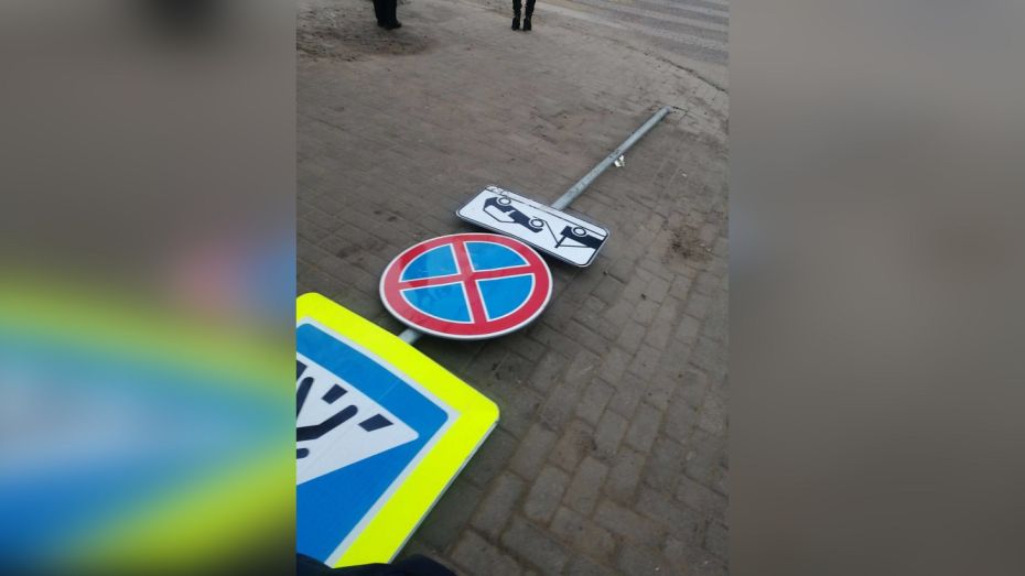 В центре Воронежа рухнул столб с дорожными знаками