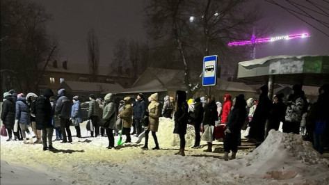 Большие очереди скопились на остановках в Воронеже: фото и видео