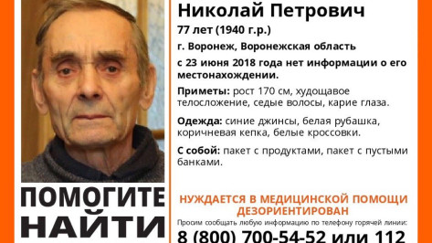 В Коминтерновском районе Воронежа пропал 77-летний пенсионер