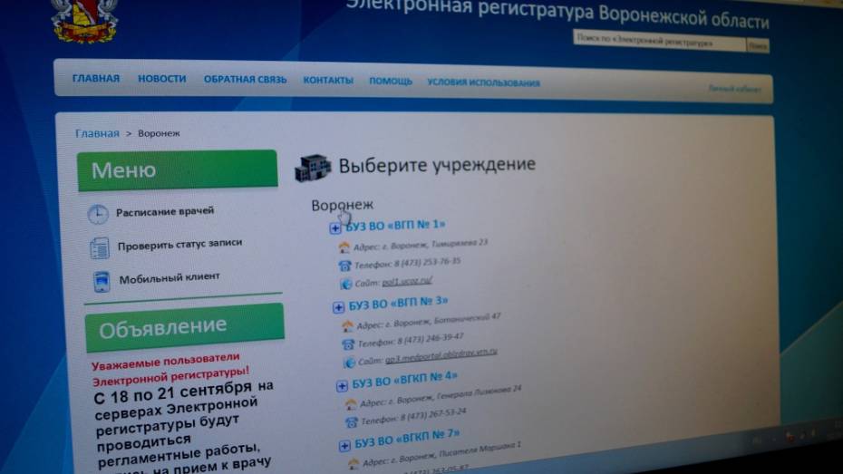 Воронежцам закроют онлайн-запись к врачу на 3 дня