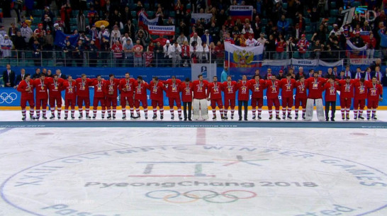 На хоккейном финале Олимпиады развернули флаг с надписью «Воронеж»
