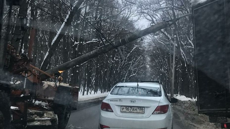 В Воронеже упавший столб перекрыл дорогу на улице Ломоносова