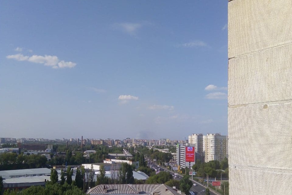 Вид на пожар с площади Застава в Воронеже. Фото читателя