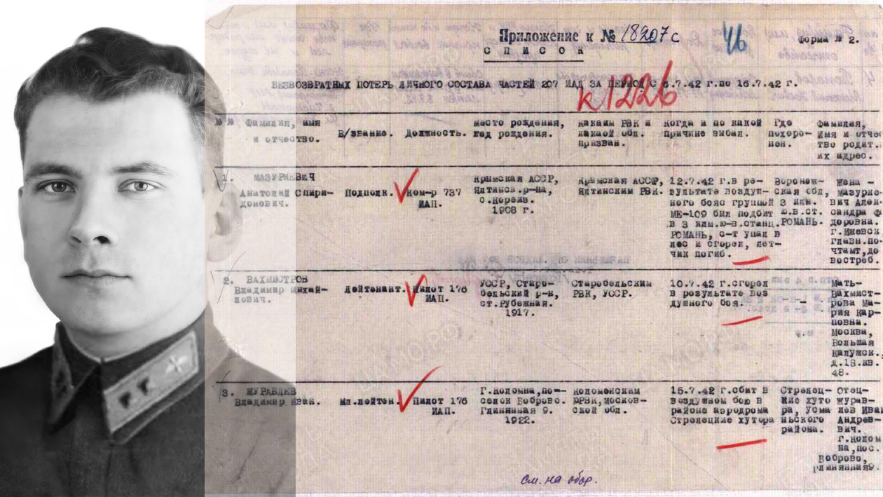 По крупицам. Стала известна история еще одного пилота, погибшего в 1942  году в боях за Воронеж