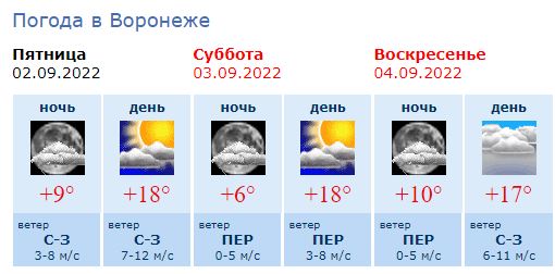 Прохладная погода сохранится в Воронеже в первые выходные осени 