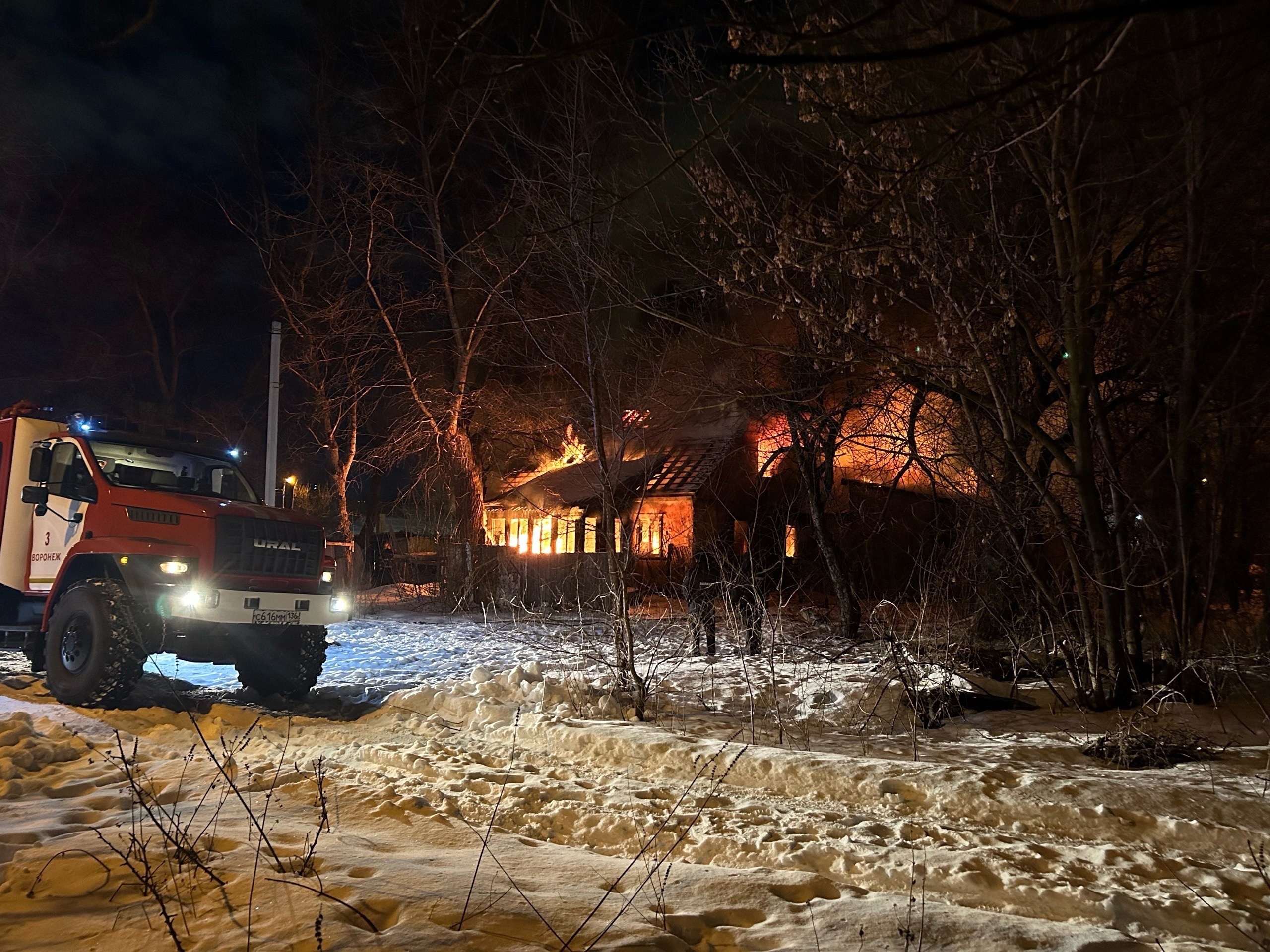 Два дома сгорели в Воронеже из-за вероятного поджога: видео