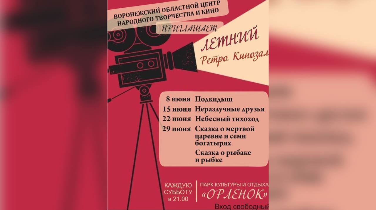 Стала известна программа бесплатных кинопоказов в воронежском парке  «Орленок» в июне